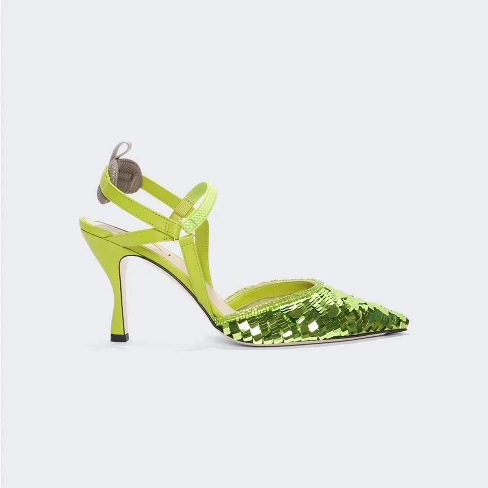 ✨ Authentic FENDI Green Sequin High-Heeled Slingbacks – Statement Glam ✨